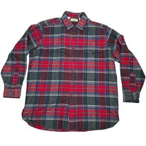 VTG‎ LL Bean Mens Large GO27 Plaid Button Down Shirt 100% Cotton Red Blue Gray